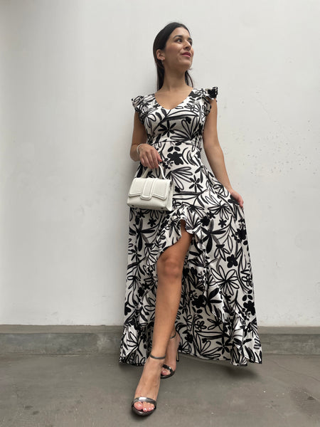 VESTIDO LISA FLORES NEGRAS