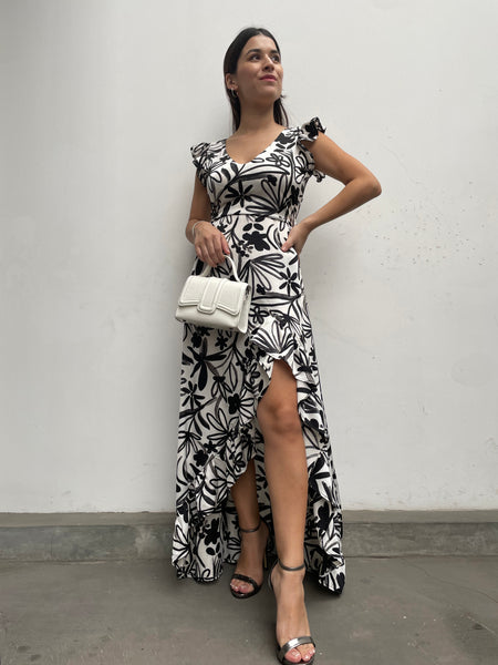 VESTIDO LISA FLORES NEGRAS
